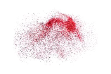 Kırmızı parıltı tozu beyaz arkaplanda izole edilmiş kopyalama alanı