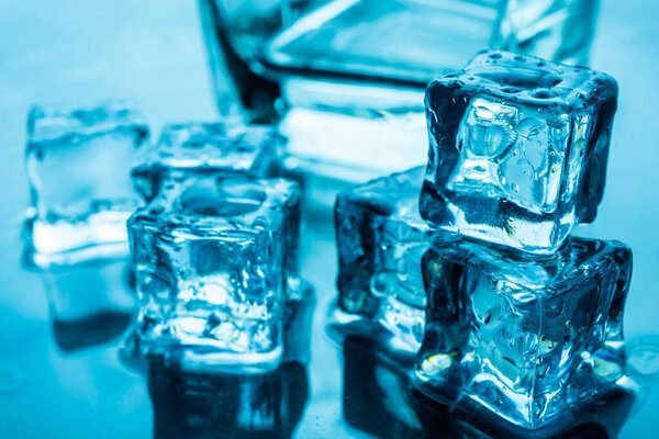 ice cubes on blue background