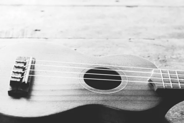 Close Ukulele Old Wooden Background Black White Tone — Stock Photo, Image