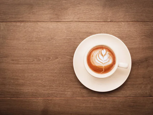 Kaffeetasse Auf Hölzerner Draufsicht Kopierraum — Stockfoto