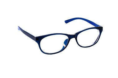 Mavi gözlükler beyaz arkaplanda izole edilmiş.