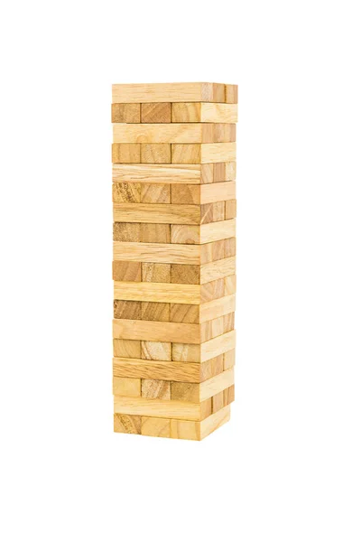 Drewno Blok Wieża Gry Dzieci Białym Tle — Zdjęcie stockowe