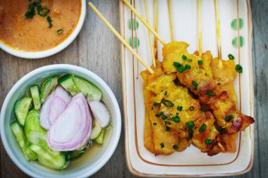 closeup of grill pork satay