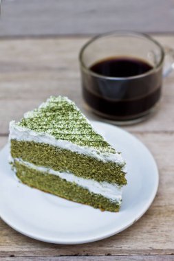 cake with green tea and coffee