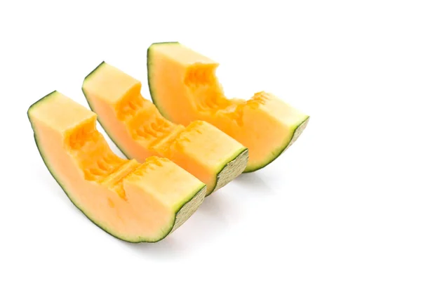 Skivad Mogen Melon Vit Bakgrund — Stockfoto