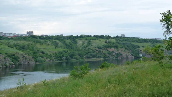 Pohled Řeku Dněpru Zeleného Letního Kopce — Stock fotografie