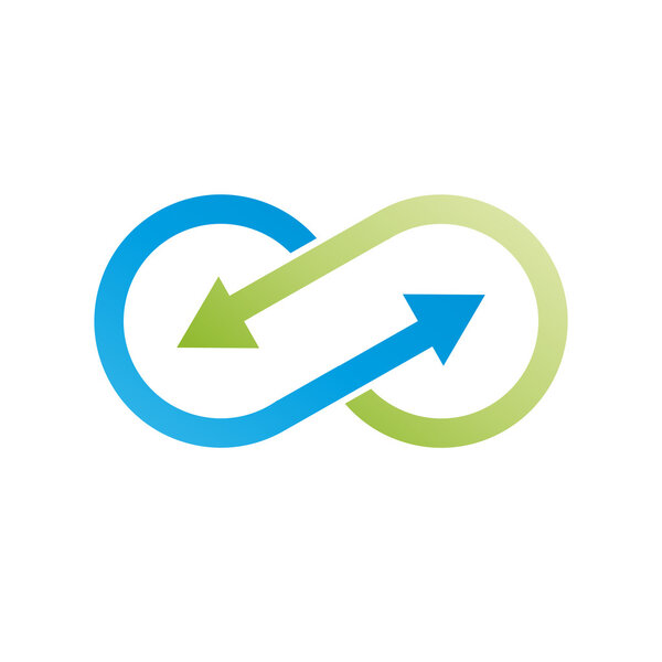 Vector sign infinite with arrows. Green recycling