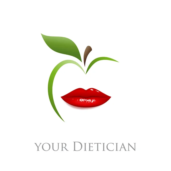 Dieta dei segni vettoriali, dietista. Bocca e mela verde — Vettoriale Stock