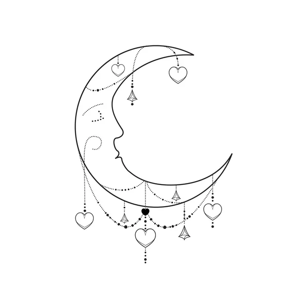 Signe vectoriel lune avec coeurs et diamants — Image vectorielle