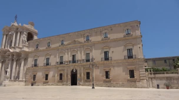 Συρακούσες Σικελία Πλατεία Duomo Καθεδρικός Ναός Και Δημαρχείο Πλάνα — Αρχείο Βίντεο