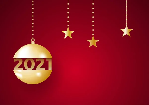 2021 Feliz Año Nuevo Bolas Doradas Estrellas Para Postal Calendario — Vector de stock