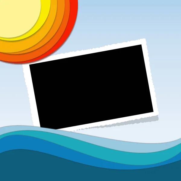 Tarjeta Verano Azul Vectorial Ondas Marinas Los Rayos Del Sol — Vector de stock