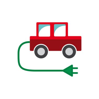 Vektör işareti hibrit veya elektrikli araba. Kablo ve elektrik prizli araç