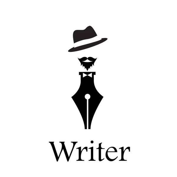 Vector Logo Journalist Fountain Pen Writer Beard Hat — Stock Vector