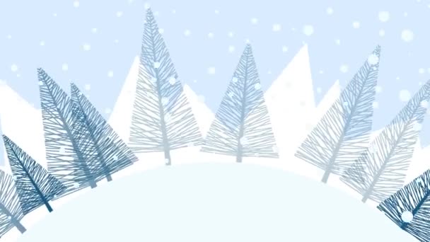 Inverno Neve Rotativa Paisagem Fundo Com Abetos Animação Loop Footage — Vídeo de Stock