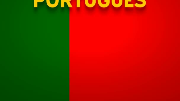 Sprechen Portugiesisch Wort Fließt Auf Der Flagge Portugals Hintergrund Der — Stockvideo