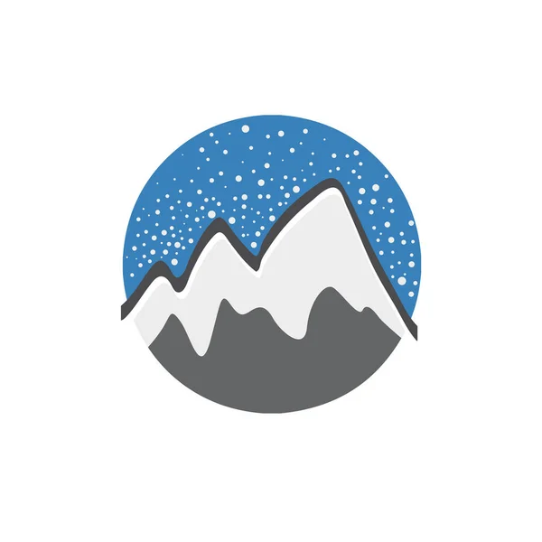 Montagne Sous Une Chute Neige Logo Vectoriel Abstrait Dans Cercle — Image vectorielle