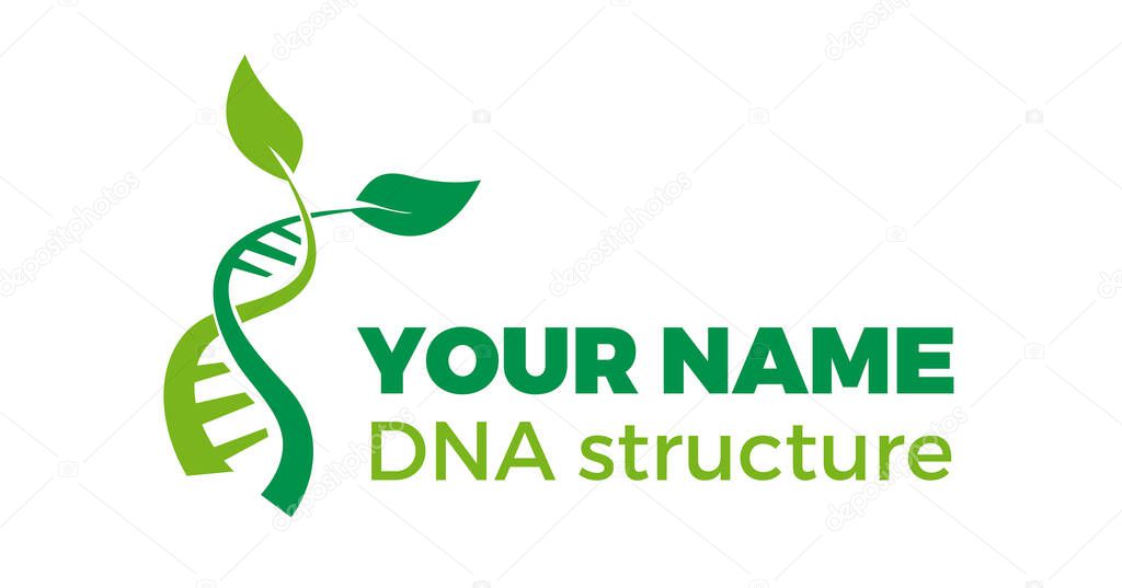 Vector logo DNA and genetics. Biological research in nature. Structure with plants and leaves