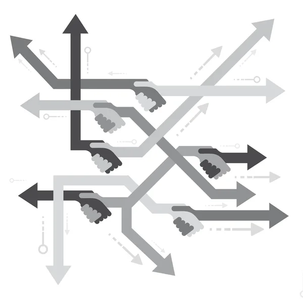 Aperto de mão com setas — Vetor de Stock