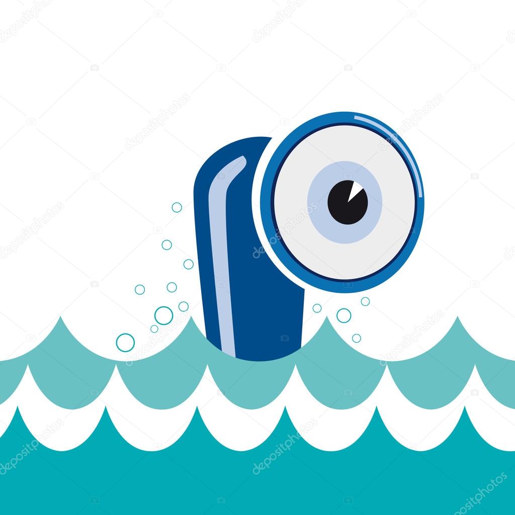 Vector sign cheerful submarine, curious eye