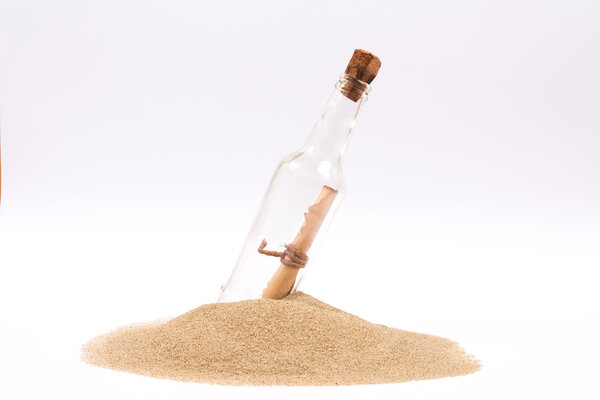 message in a bottle on white background