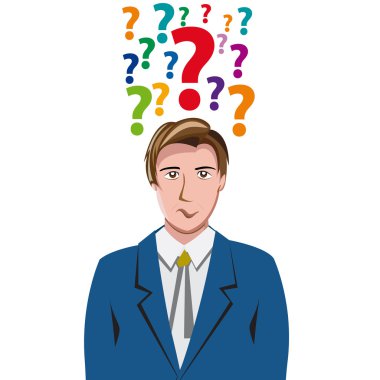 Vector Human Doubt, question mark in the head clipart