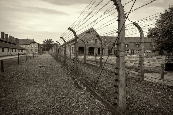 Elektrikli çit Nazi toplama kampı Auschwitz ben, Polonya — Stok fotoğraf