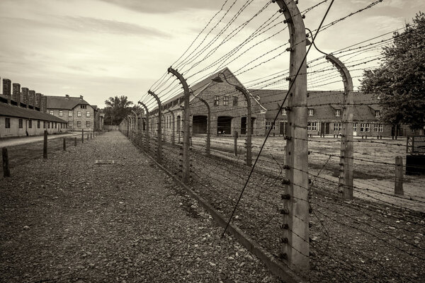 Electric fence in Nazi concentration camp Auschwitz I, Poland