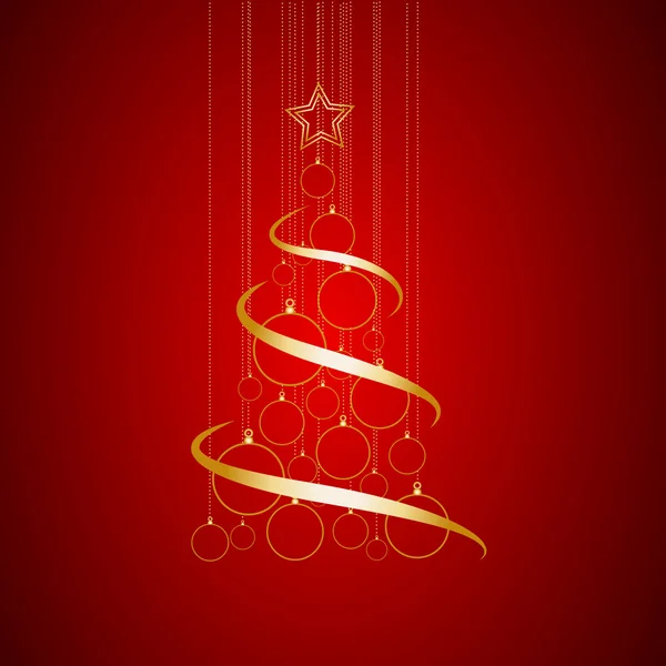 Vektor abstrakt goldener Weihnachtsbaum auf rotem Hintergrund — Stockvektor