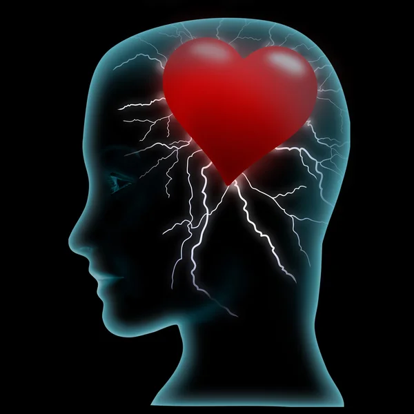 Head and heart, black background — Stock Photo, Image