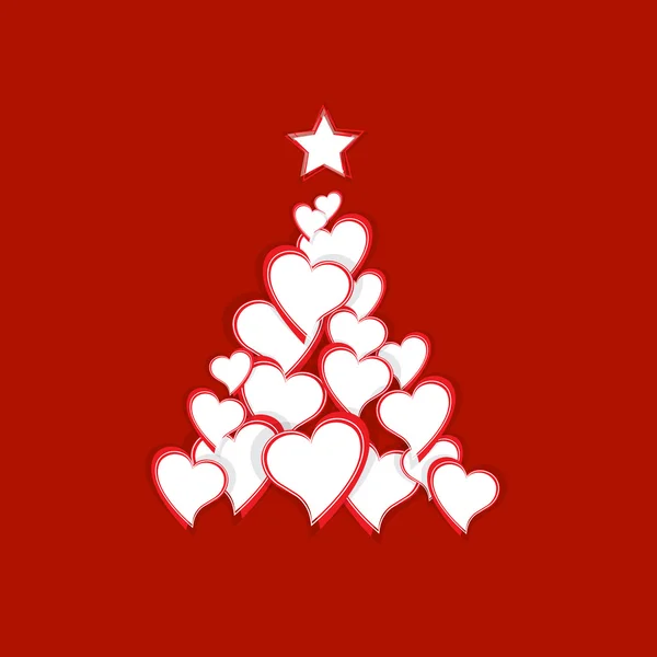 Arbre de Noël vectoriel avec coeurs — Image vectorielle