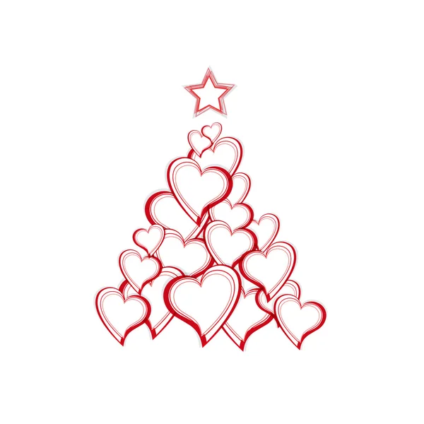 Arbre de Noël vectoriel avec coeurs — Image vectorielle