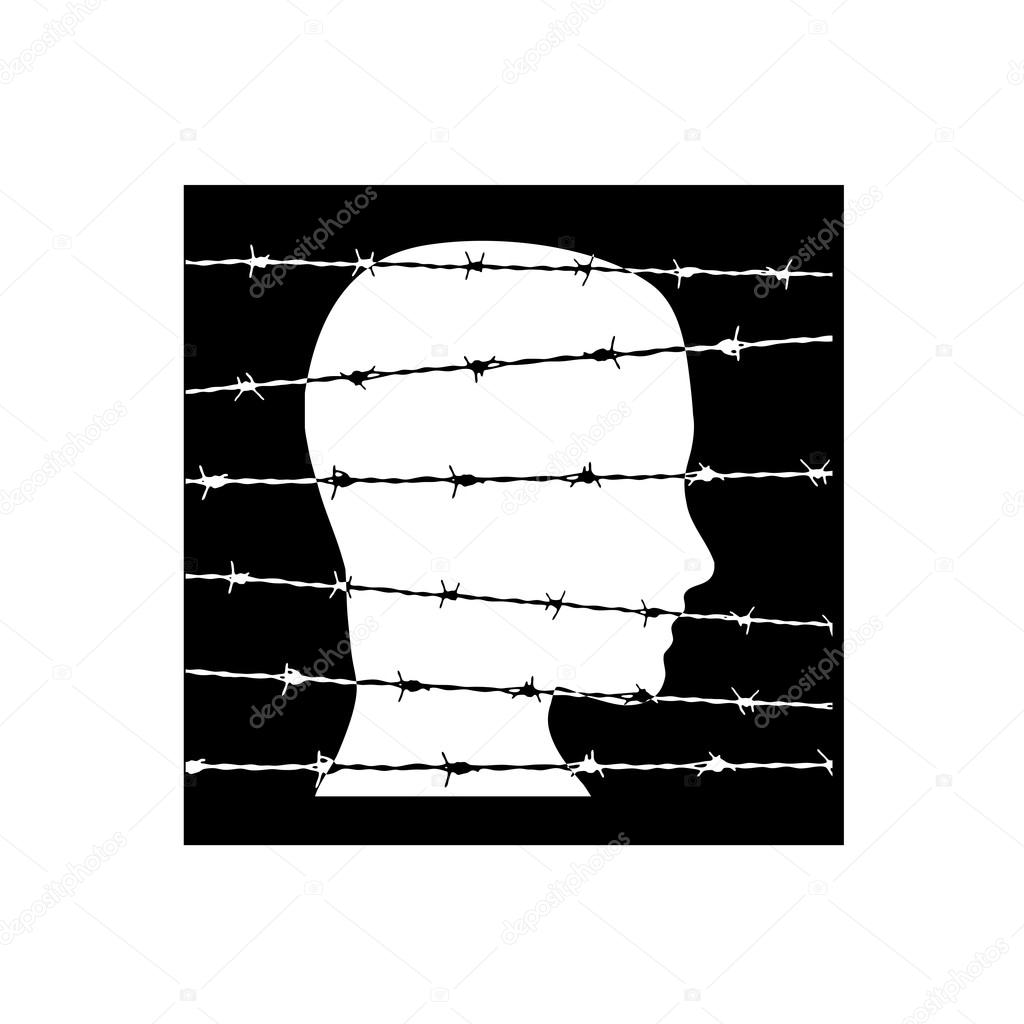 Vector sign prisoner behind barbed wire