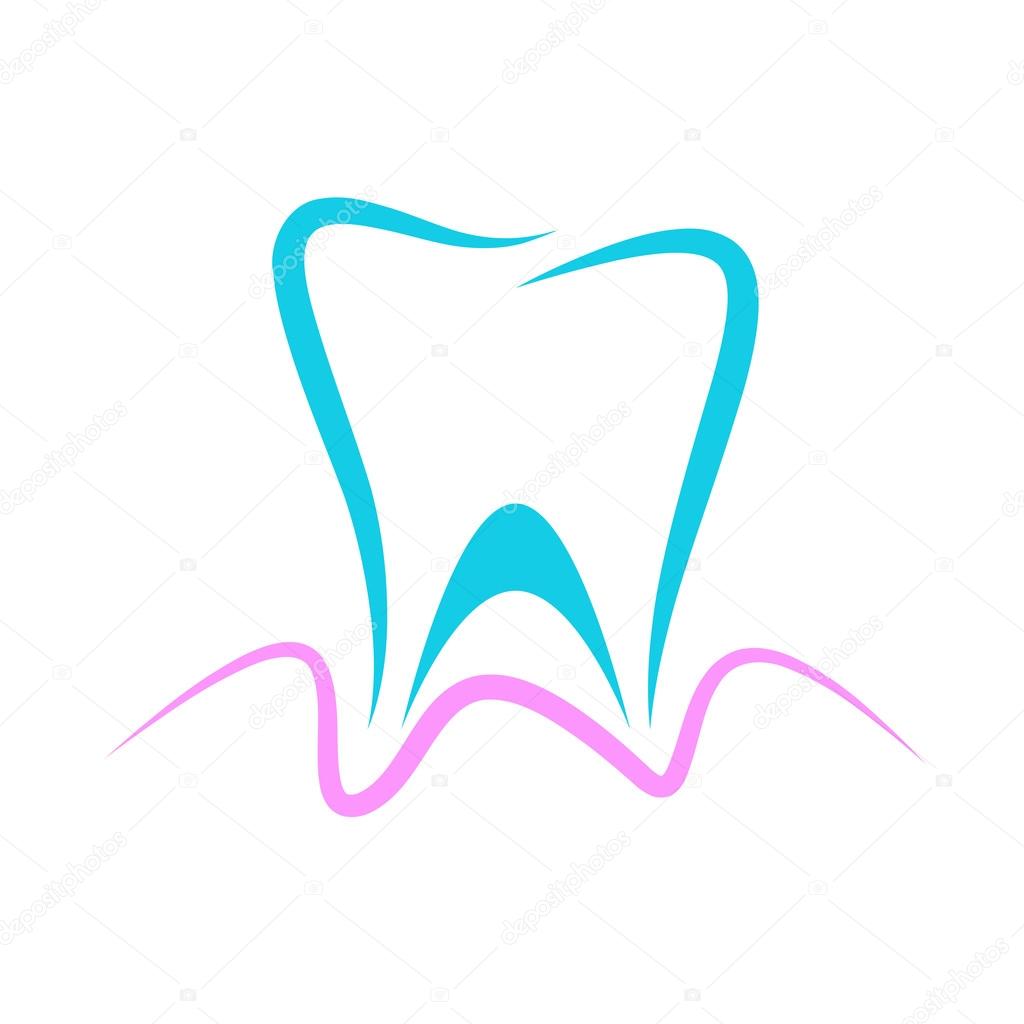 Vector sign dentist, blue tooth and pink gingiva