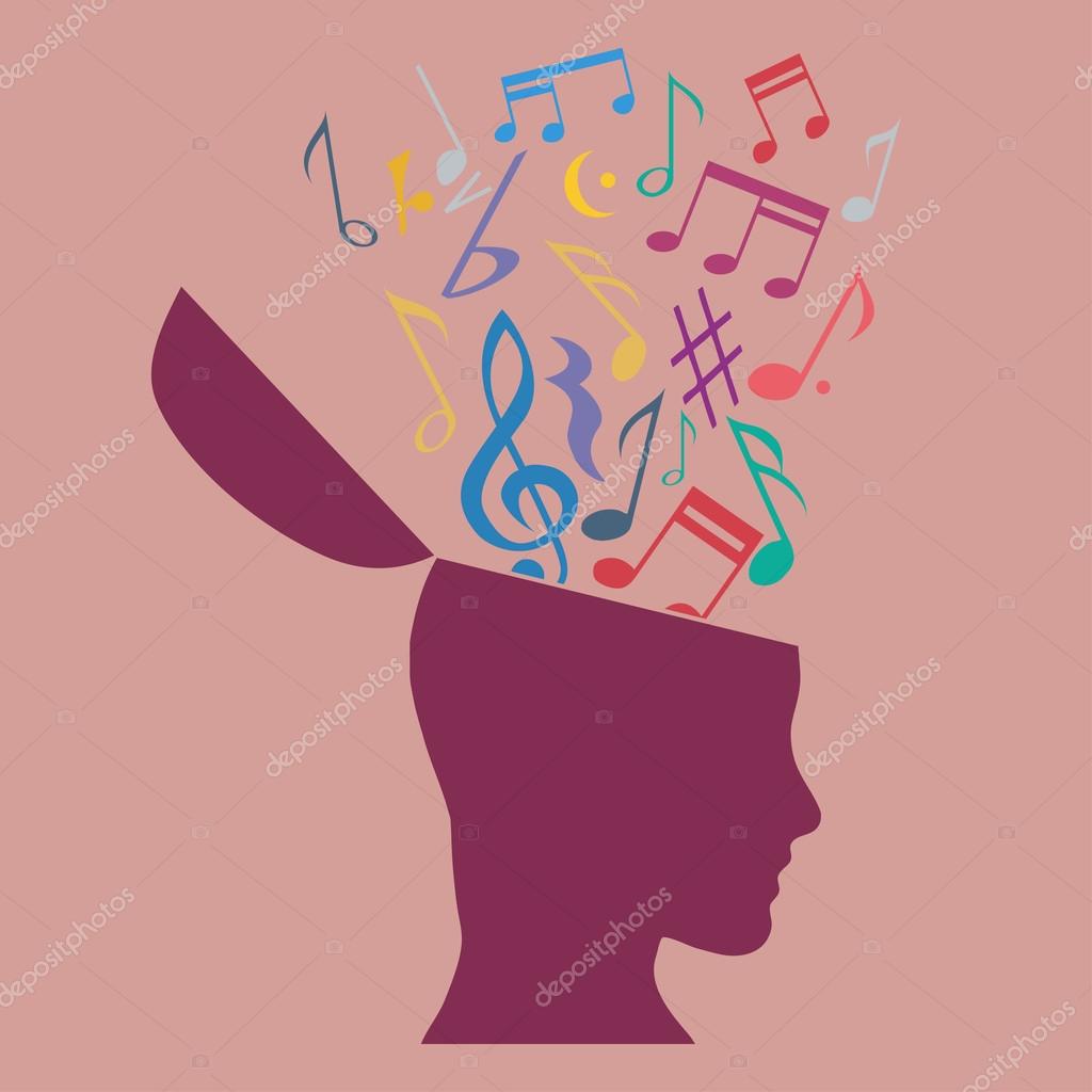 음악 치료 개념, 머리에 음표. 평면 디자인 — 스톡 벡터 © LuckyTD 88977638