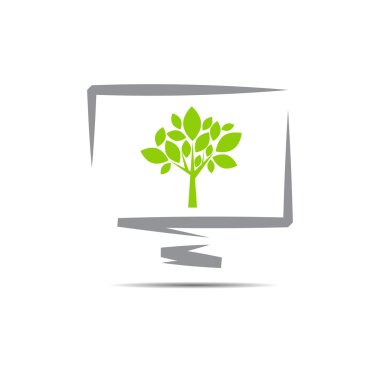 Vektör işareti bilgisayar, yeşil ağaç 