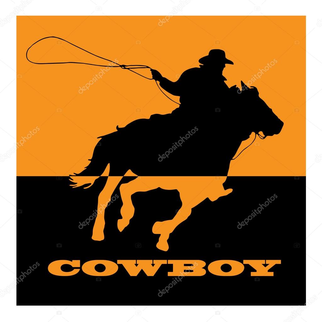 Vector sign cowboy on orange background