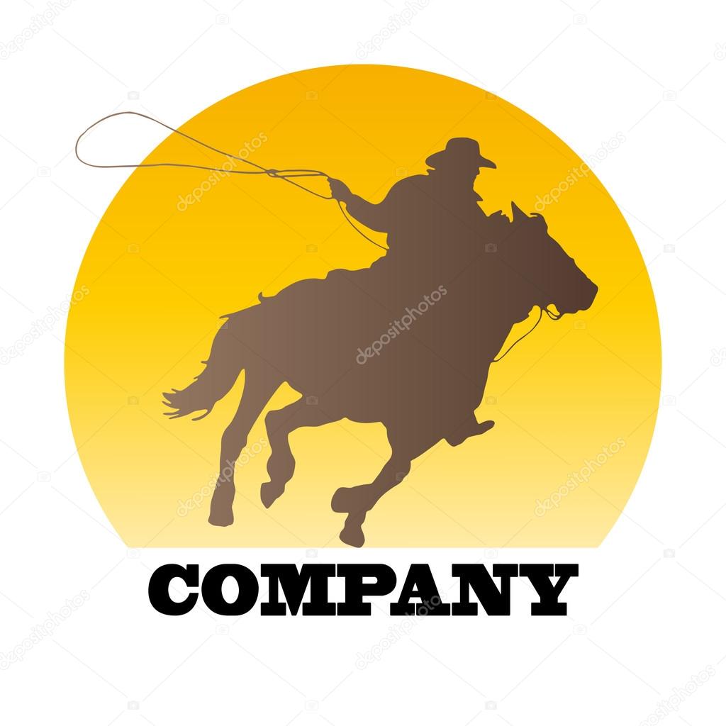 Vector sign cowboy on sunset