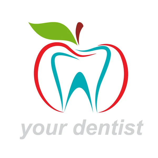 Vector teken tandarts. de appel bijten — Stockvector