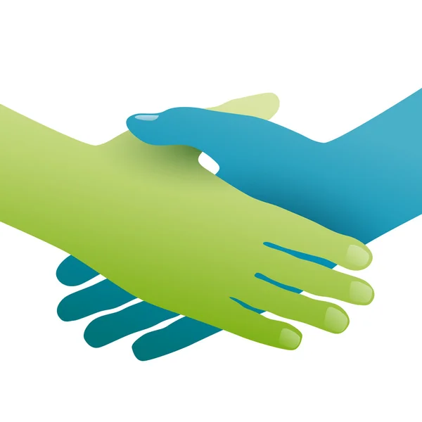 Рукопожатие, понятие экологической дружбы. Руки зеленые и — стоковый вектор