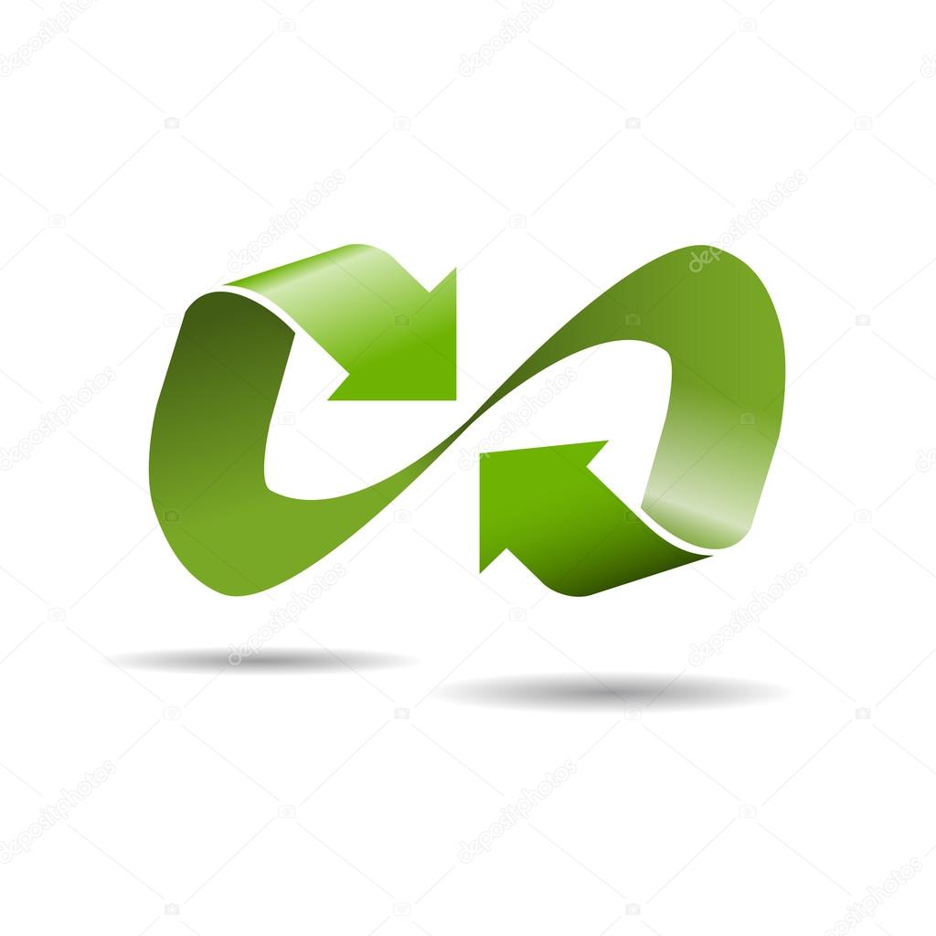 Vector sign infinite with arrows. Green recycling