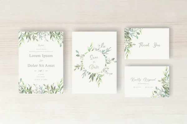 Hermosa Colección Plantillas Estacionarias Boda Acuarela Con Follaje — Vector de stock