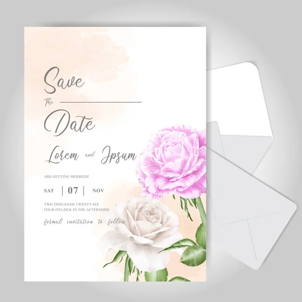 Editierbare Hochzeitseinladungskarte Vorlage Mit Schönen Aquarell Floral — Stockvektor