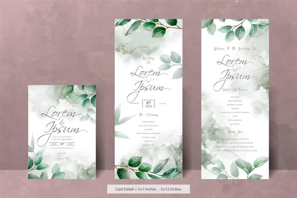 简约婚礼邀请函 绿色花卉 优雅的水彩画背景 — 图库矢量图片
