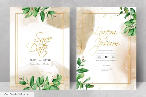 Legant Flower Eucalyptus Frame Wedding Invitation Card Template — 스톡 벡터