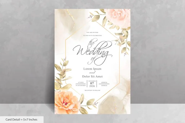 Elegante Blume Und Eukalyptus Rahmen Hochzeitseinladungskarte Vorlage — Stockvektor
