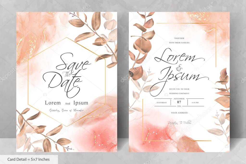 Set of Elegant Flower and Eucalyptus Frame Wedding Invitation Card Template
