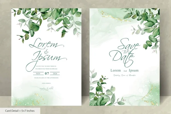 Plantilla Invitación Boda Verde Con Eucalipto Dibujado Mano — Archivo Imágenes Vectoriales