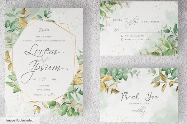 Plantilla Tarjeta Invitación Boda Verde Con Follaje Eucalipto Dibujado Mano — Vector de stock