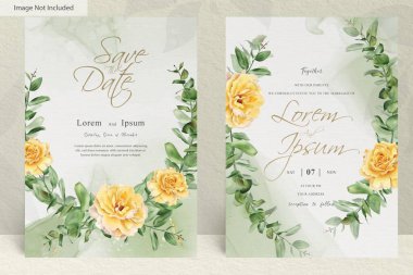 Okaliptüs yaprakları ve alkol arkaplanlı Çiçek Çelengi Düğün Şablonu